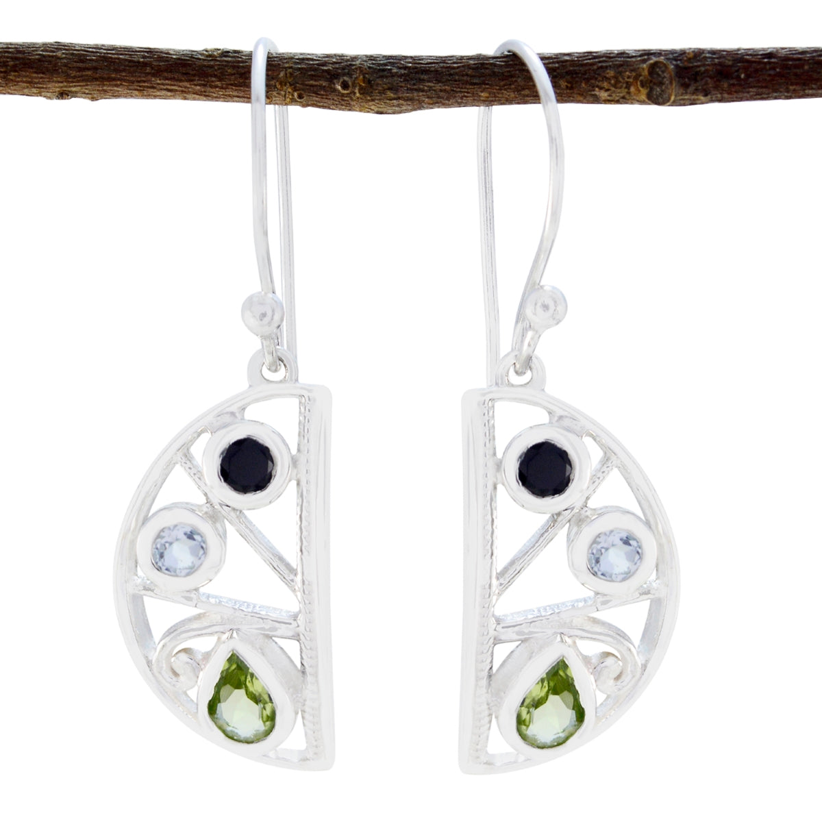 Riyo Genuine Gems multi shape Faceted Multi Multi Stone Silver Earring independence gift