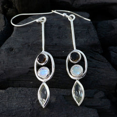 Riyo Genuine Gems multi shape Faceted Multi Multi Stone Silver Earrings black Friday gift