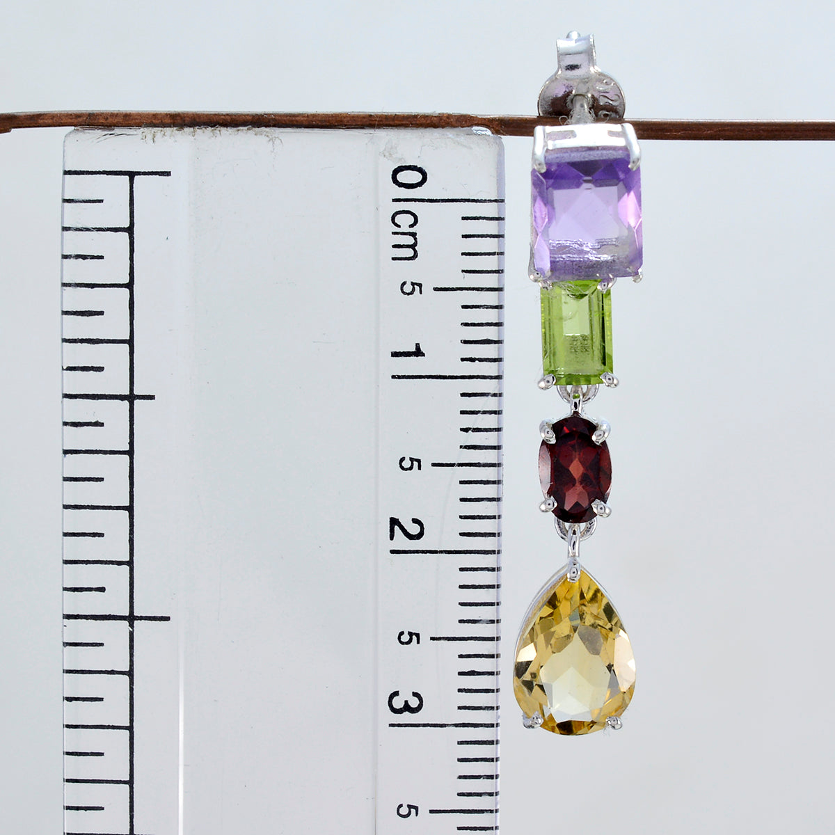 Riyo Genuine Gems multi shape Faceted Multi Multi Stone Silver Earrings gift for anniversary