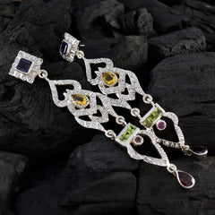 Riyo Genuine Gems multi shape Faceted Multi Multi Stone Silver Earrings gift for friendship day