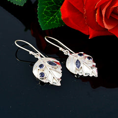 Riyo Genuine Gems multi shape Faceted Nevy Blue Iolite Silver Earring gift for grandmom