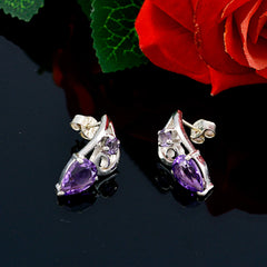 Riyo Genuine Gems multi shape Faceted Purple Amethyst Silver Earring Faishonable day gift