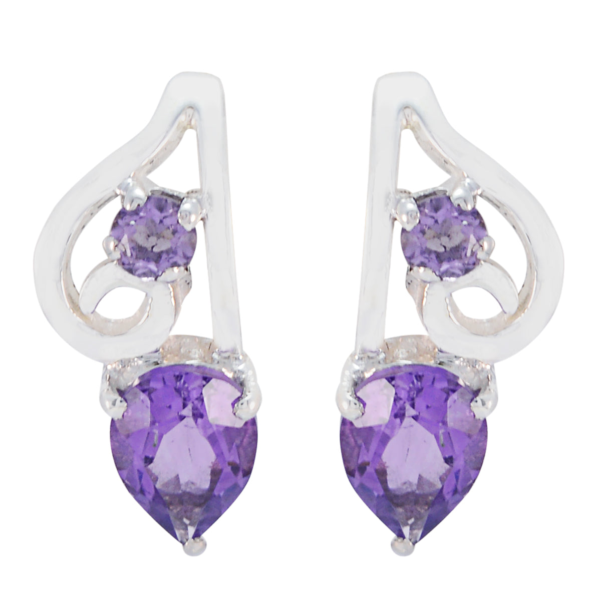 Riyo Genuine Gems multi shape Faceted Purple Amethyst Silver Earring Faishonable day gift