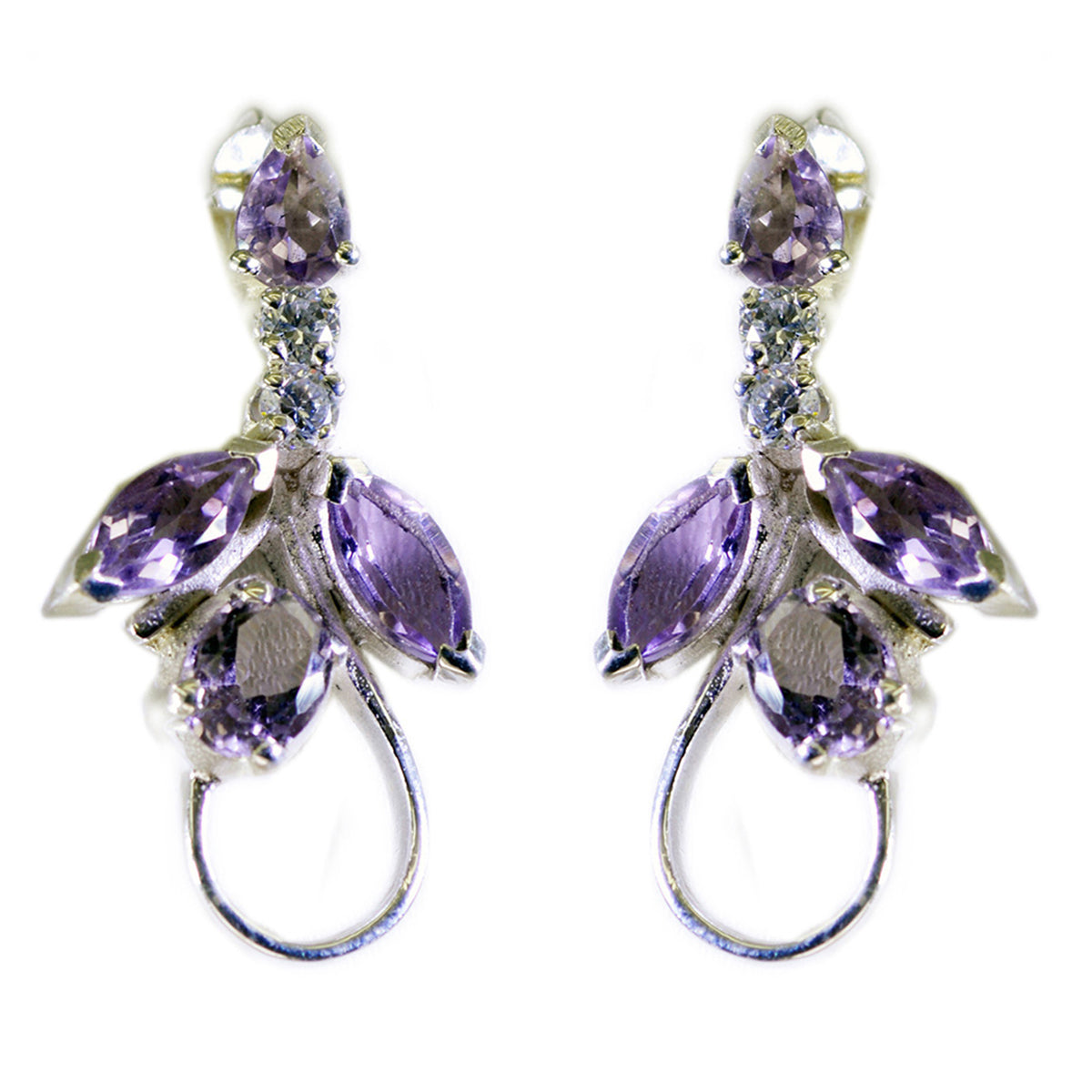 Riyo Genuine Gems multi shape Faceted Purple Amethyst Silver Earring christmas gifts