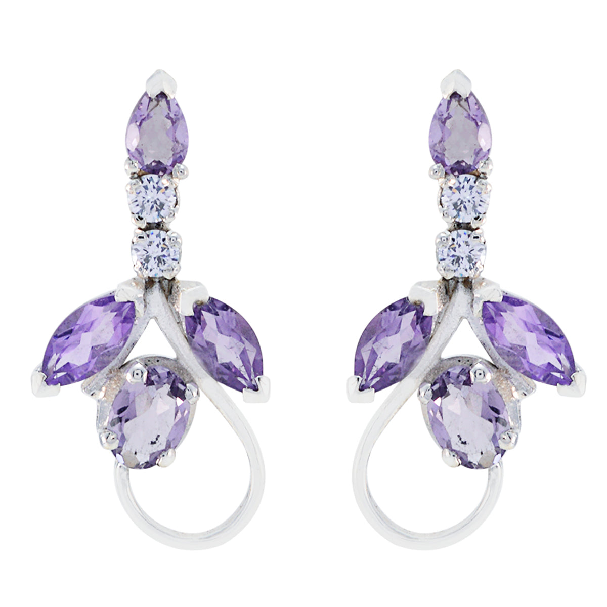 Riyo Genuine Gems multi shape Faceted Purple Amethyst Silver Earring christmas gifts