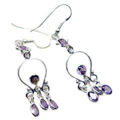 Riyo Genuine Gems multi shape Faceted Purple Amethyst Silver Earring gift for Faishonable day