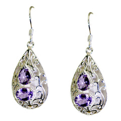 Riyo Genuine Gems multi shape Faceted Purple Amethyst Silver Earring gift for anniversary