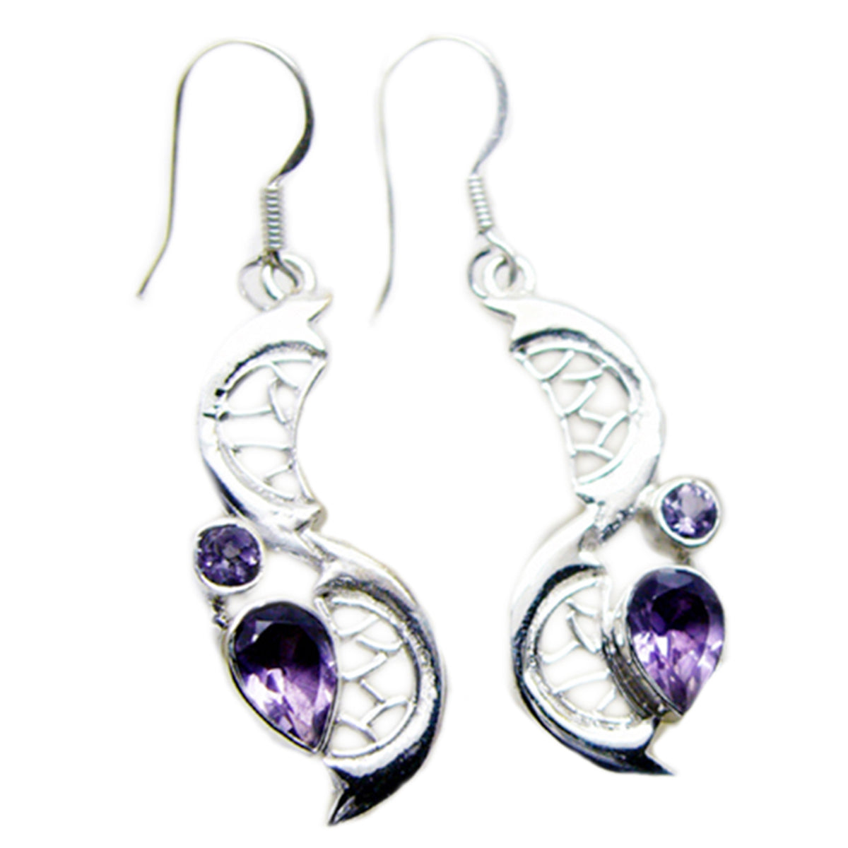 Riyo Genuine Gems multi shape Faceted Purple Amethyst Silver Earring gift for christmas day