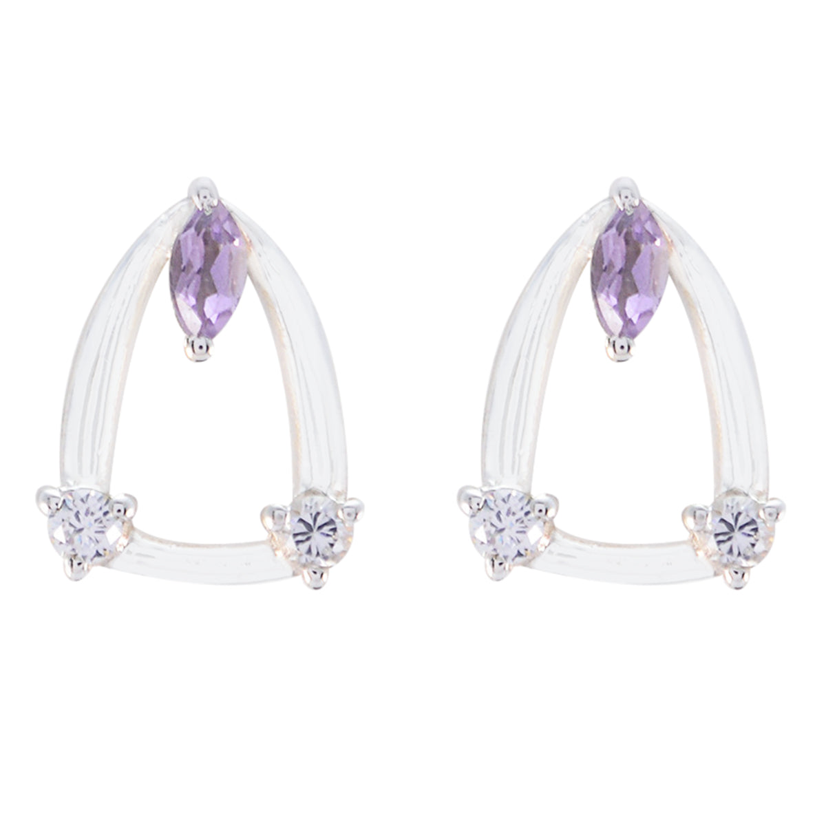 Riyo Genuine Gems multi shape Faceted Purple Amethyst Silver Earring gift for new years day