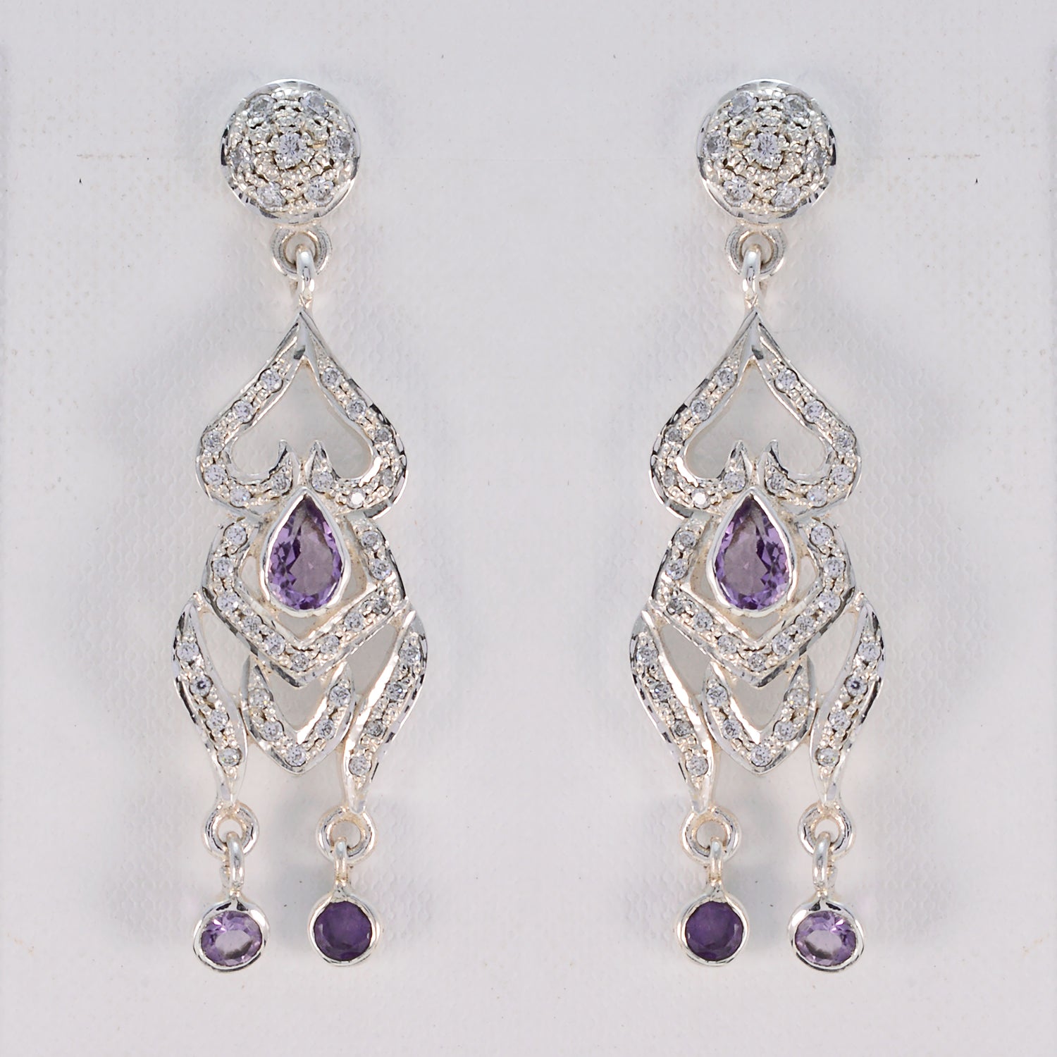 Riyo Genuine Gems multi shape Faceted Purple Amethyst Silver Earring gift for wedding
