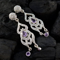 Riyo Genuine Gems multi shape Faceted Purple Amethyst Silver Earring gift for wedding