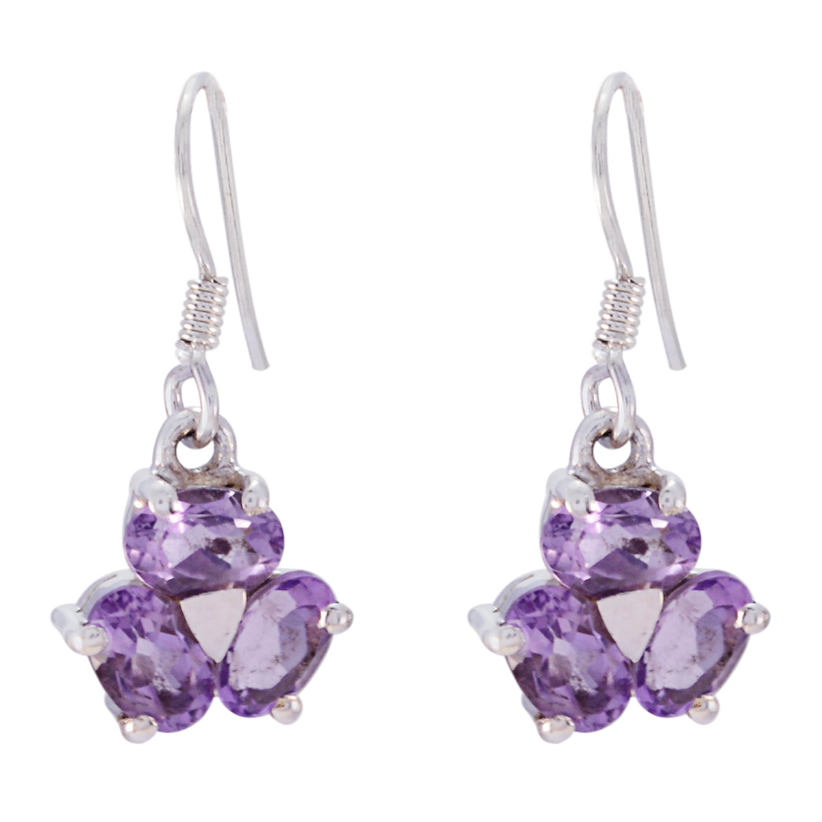 Riyo Genuine Gems multi shape Faceted Purple Amethyst Silver Earrings brithday gift
