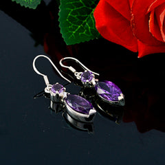 Riyo Genuine Gems multi shape Faceted Purple Amethyst Silver Earrings engagement gift