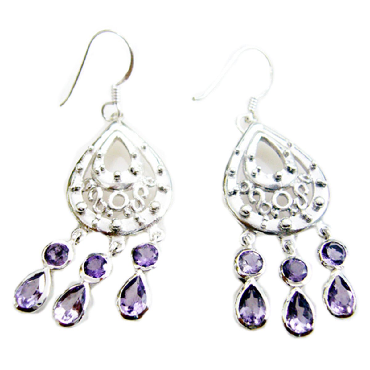 Riyo Genuine Gems multi shape Faceted Purple Amethyst Silver Earrings gift for brithday