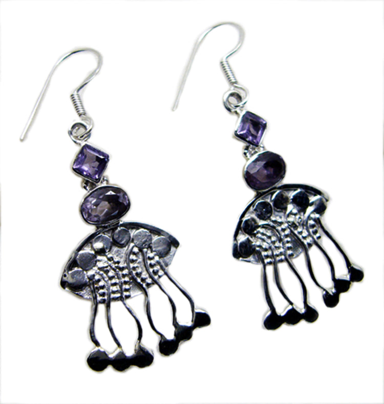 Riyo Genuine Gems multi shape Faceted Purple Amethyst Silver Earrings gift for grandmother