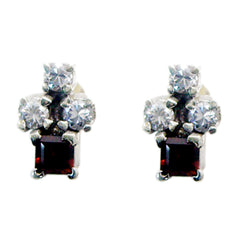 Riyo Genuine Gems multi shape Faceted Red Garnet Silver Earring gift for easter Sunday