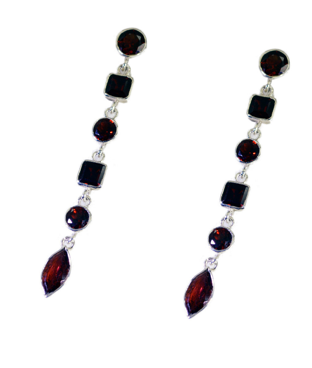 Riyo Genuine Gems multi shape Faceted Red Garnet Silver Earring gift for mother's day