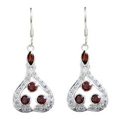 Riyo Genuine Gems multi shape Faceted Red Garnet Silver Earring gift for sister