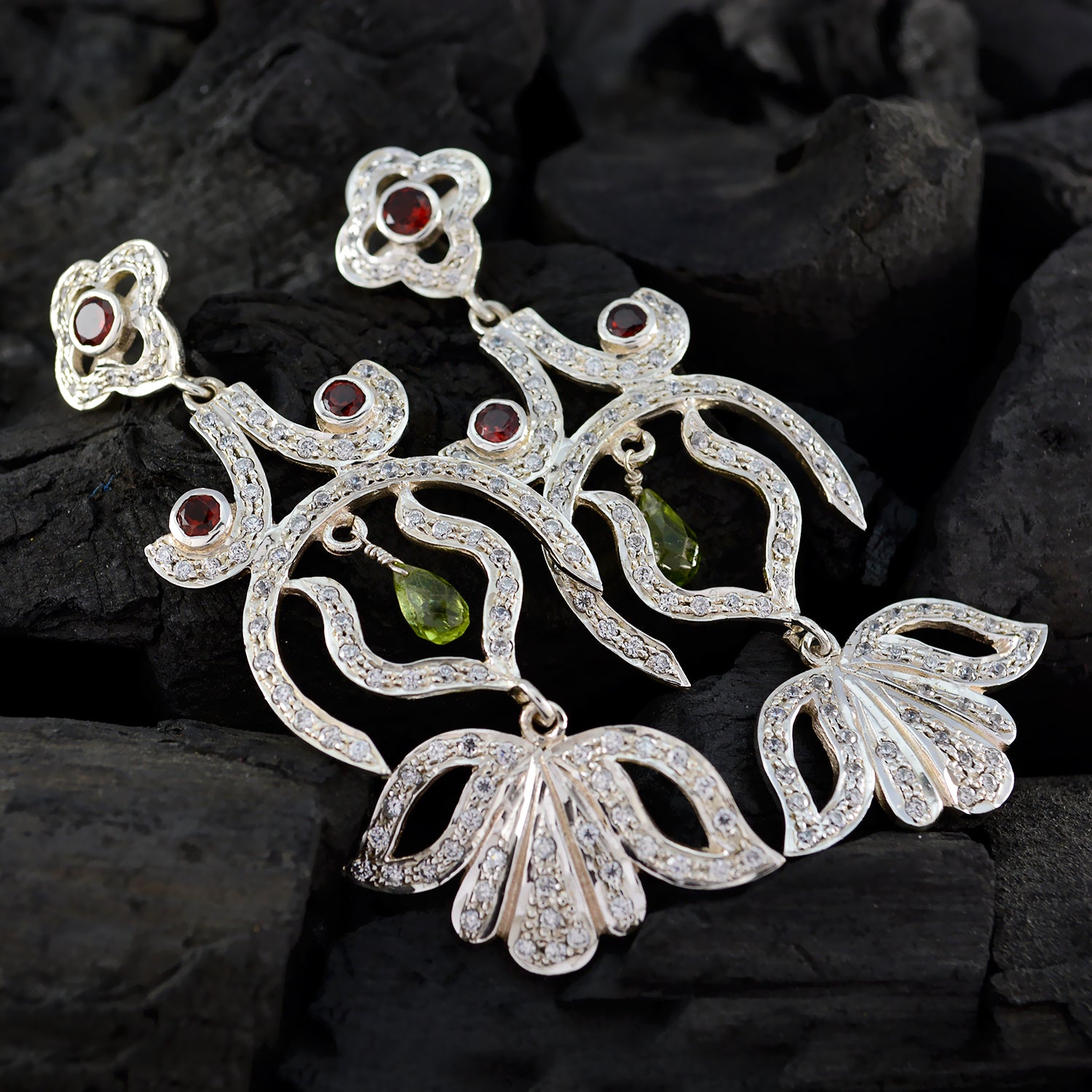 Riyo Genuine Gems multi shape Faceted Red Garnet Silver Earring gift for teachers day