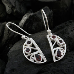 Riyo Genuine Gems multi shape Faceted Red Garnet Silver Earrings anniversary gift