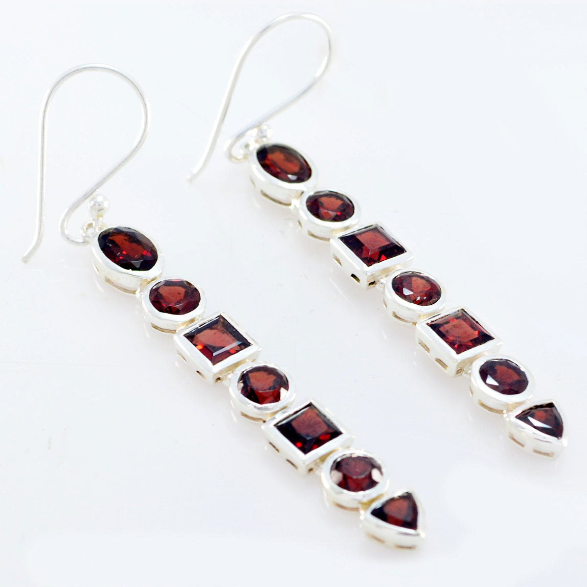 Riyo Genuine Gems multi shape Faceted Red Garnet Silver Earrings gift for mom birthday