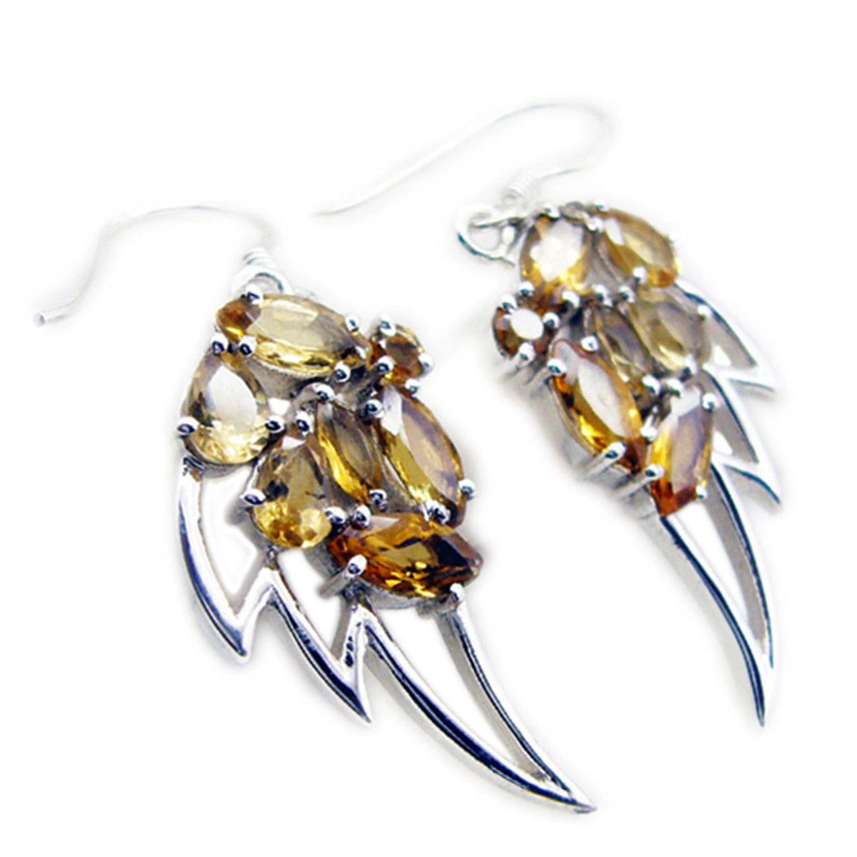 Riyo Genuine Gems multi shape Faceted Yellow Citrine Silver Earrings gift for good Friday
