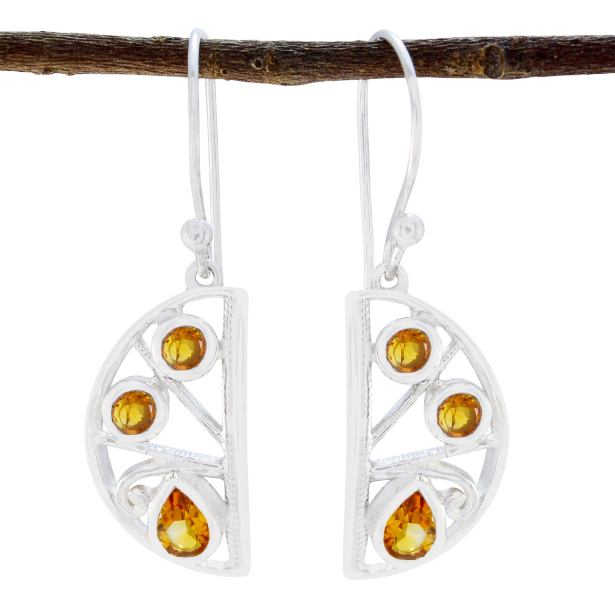 Riyo Genuine Gems multi shape Faceted Yellow Citrine Silver Earrings halloween gift