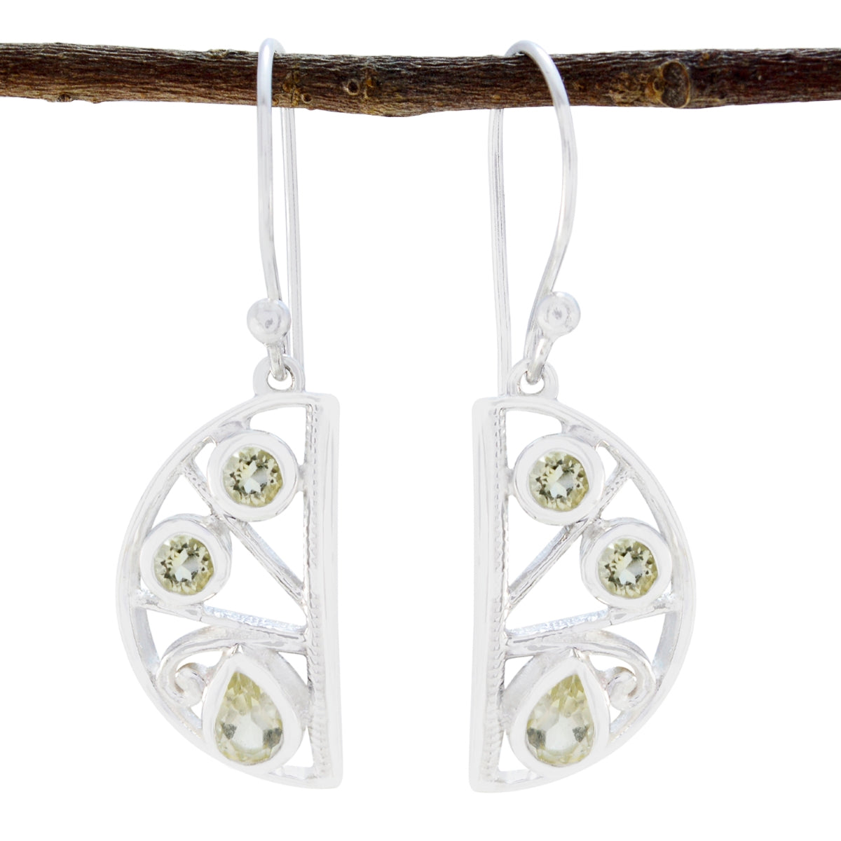 Riyo Genuine Gems multi shape Faceted Yellow Lemon Quartz Silver Earrings gift for grandmother