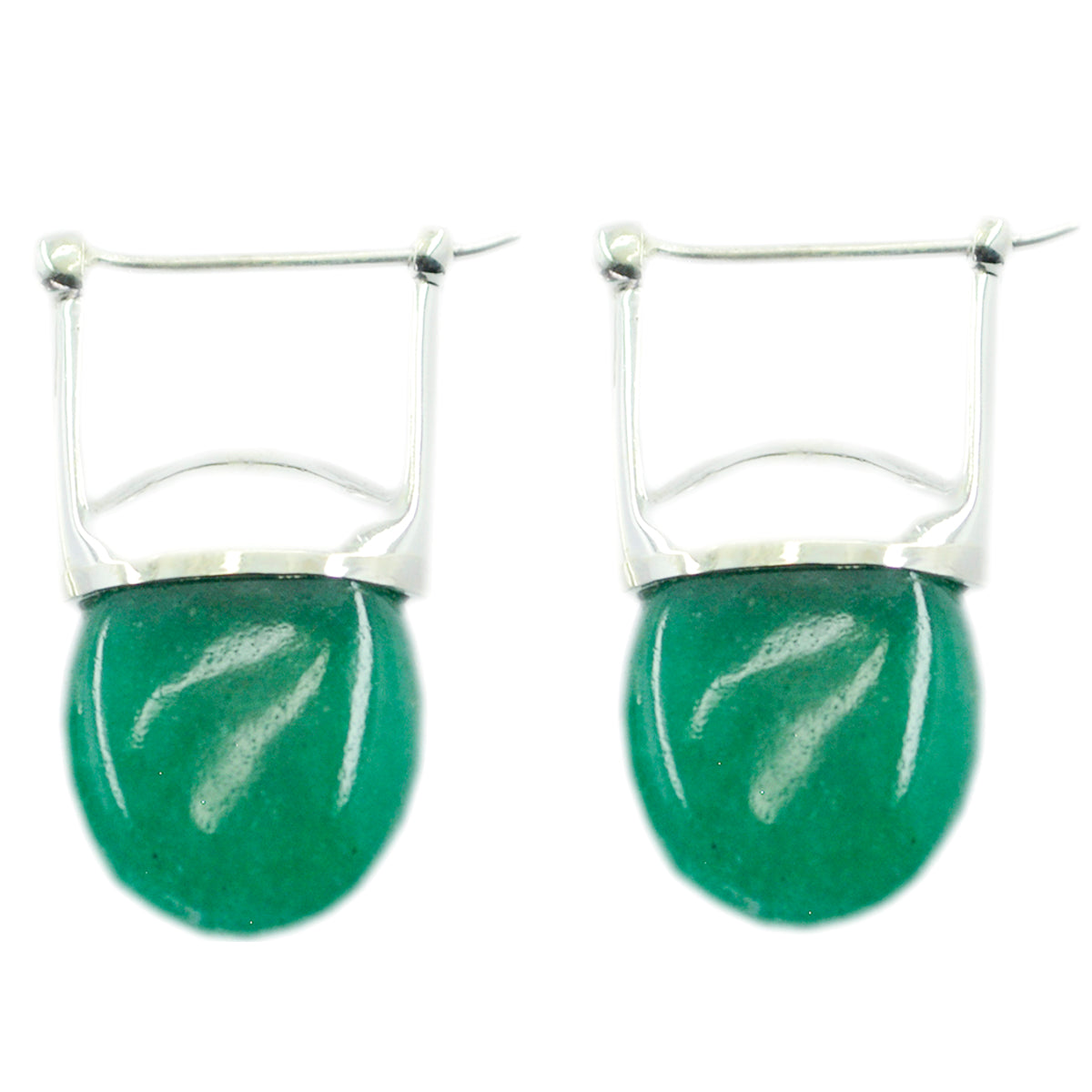 Riyo Genuine Gems oval Cabochon Green Indian Emerald Silver Earring gift for teacher's day