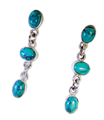 Riyo Genuine Gems oval Cabochon Multi Turquoise Silver Earrings moms day gift