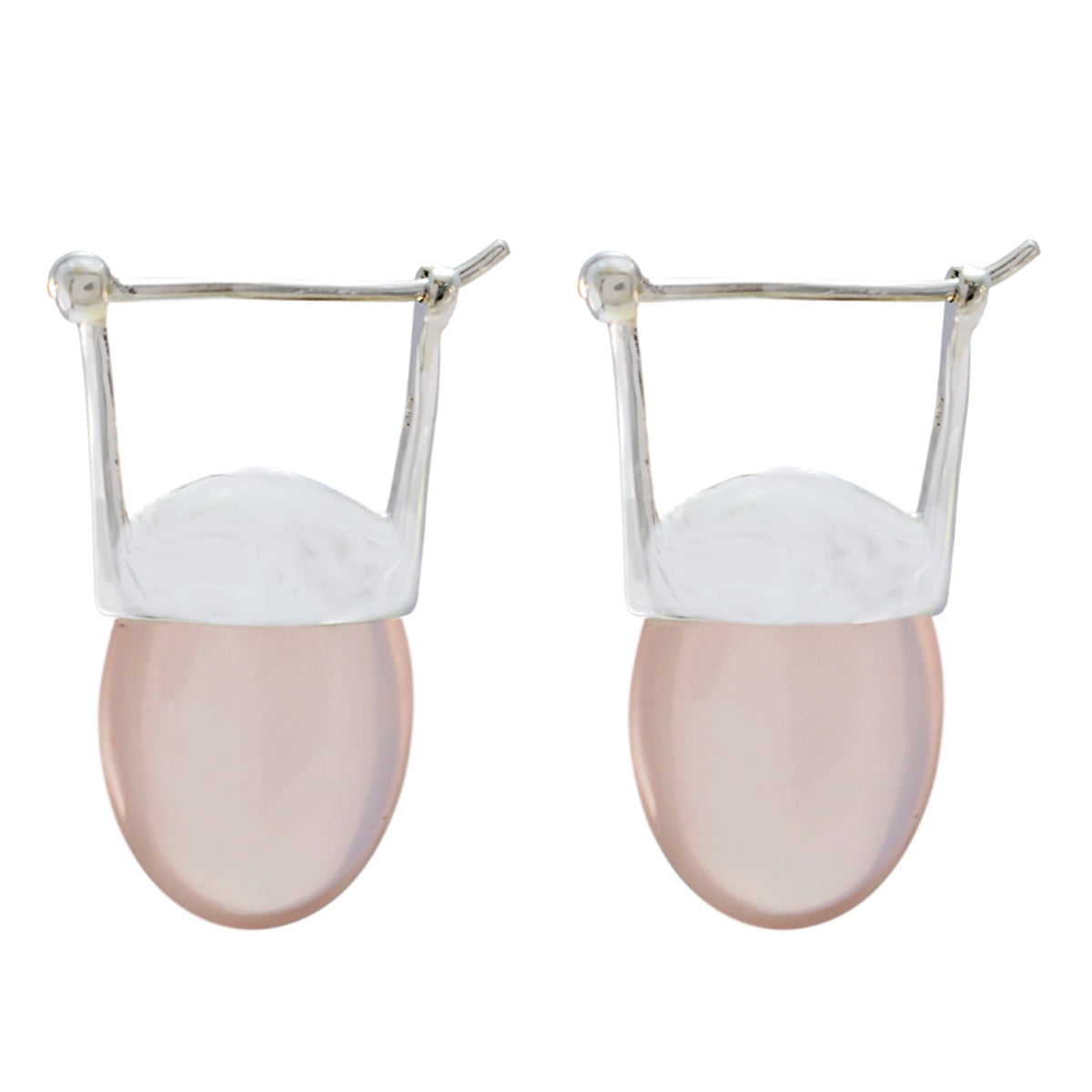 Riyo Genuine Gems oval Cabochon Pink Rose Quartz Silver Earrings anniversary day gift
