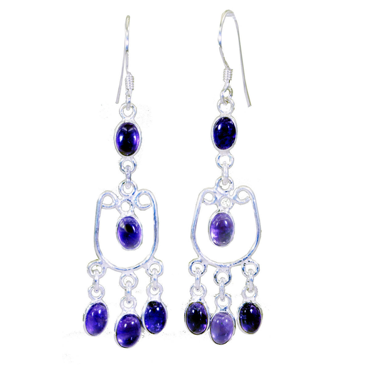 Riyo Genuine Gems oval Cabochon Purple Amethyst Silver Earring girlfriend gift