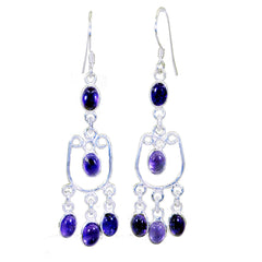 Riyo Genuine Gems oval Cabochon Purple Amethyst Silver Earring girlfriend gift