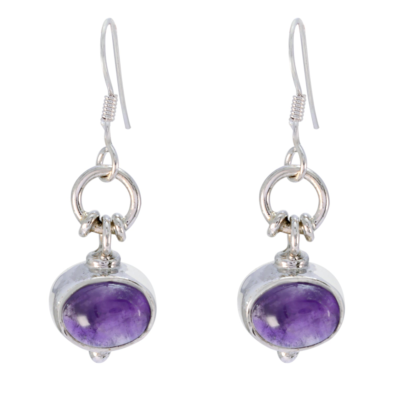 Riyo Genuine Gems oval Cabochon Purple Amethyst Silver Earrings gift for daughter's day