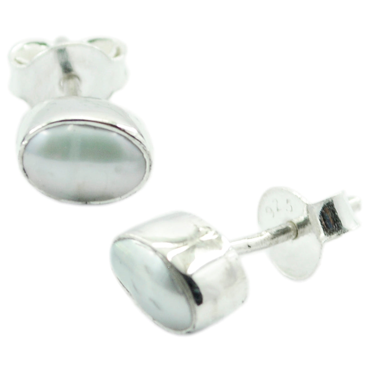 Riyo Genuine Gems oval Cabochon White Peral Silver Earrings gift for women