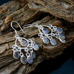 Riyo Genuine Gems oval Cabochon White Rainbow Moonstone Silver Earrings brithday gift