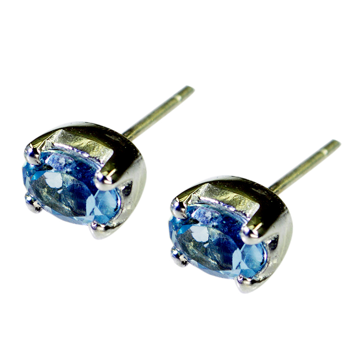 Riyo Genuine Gems oval Faceted Blue Topaz Silver Earrings gift for children day