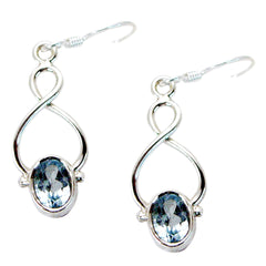 Riyo Genuine Gems oval Faceted Blue Topaz Silver Earrings thanks giving gift