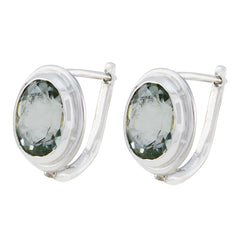 Riyo Genuine Gems oval Faceted Green Amethyst Silver Earrings sister gift