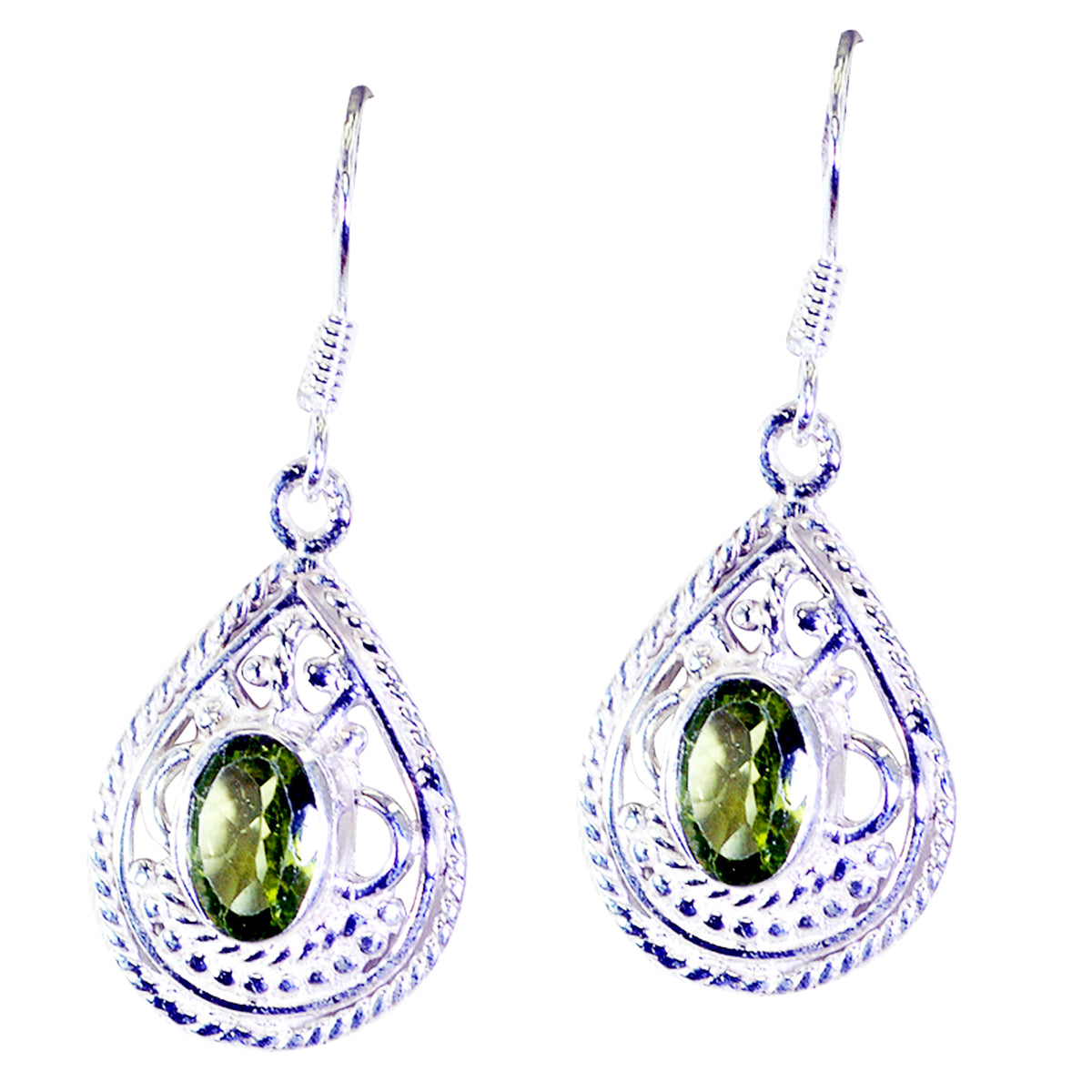 Riyo Genuine Gems oval Faceted Green Peridot Silver Earring gift for college