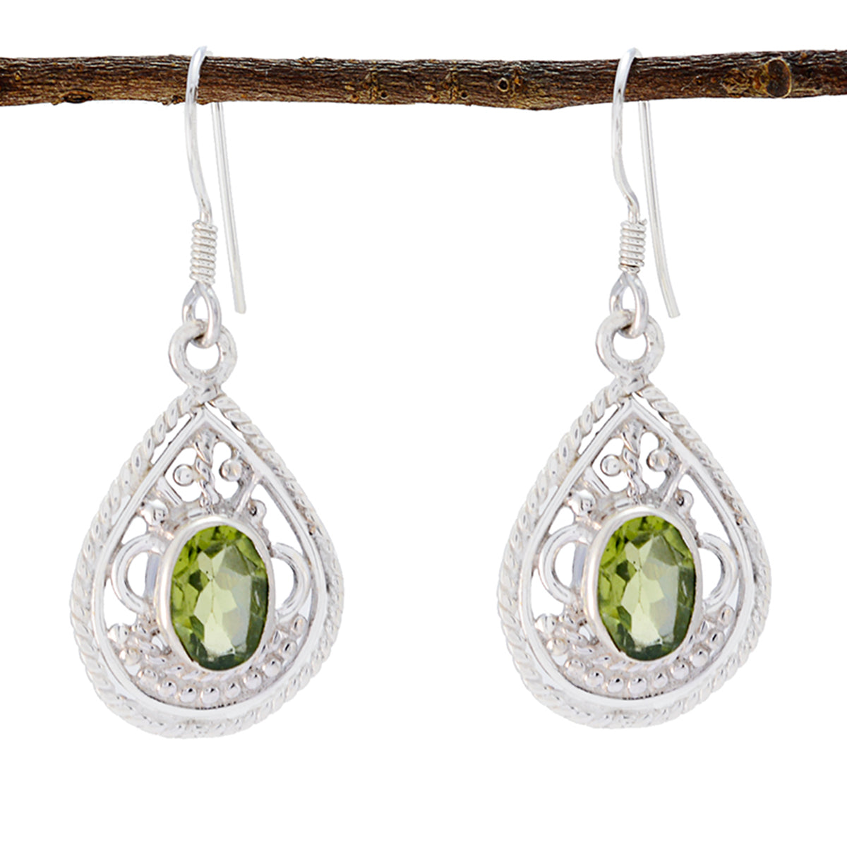 Riyo Genuine Gems oval Faceted Green Peridot Silver Earring gift for college