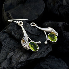 Riyo Genuine Gems oval Faceted Green Peridot Silver Earring gift for grandmom