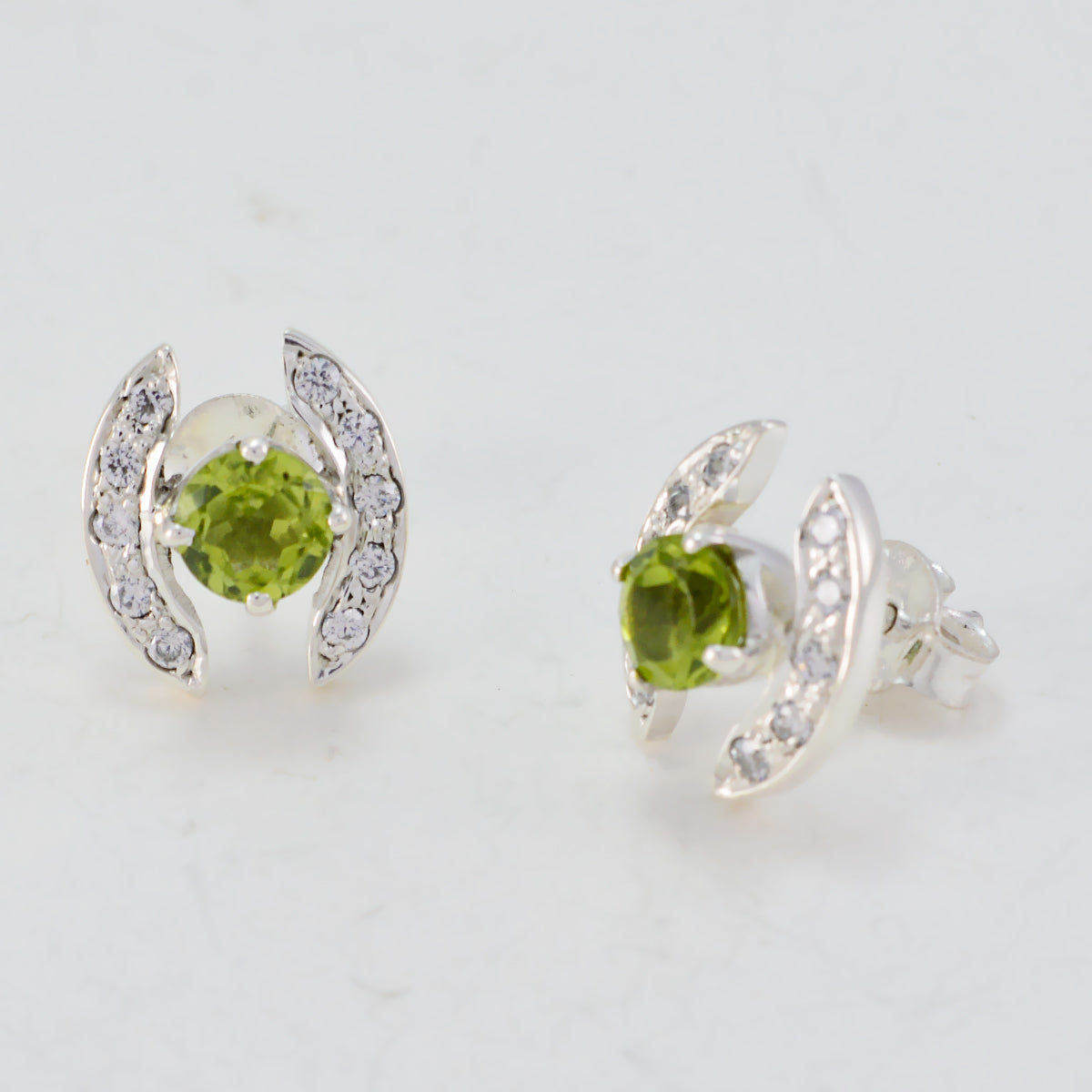 Riyo Genuine Gems oval Faceted Green Peridot Silver Earring mother's day gift