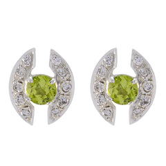 Riyo Genuine Gems oval Faceted Green Peridot Silver Earring mother's day gift