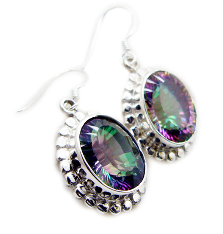 Riyo Genuine Gems oval Faceted Multi Mystic Quartz Silver Earring gift for girlfriend