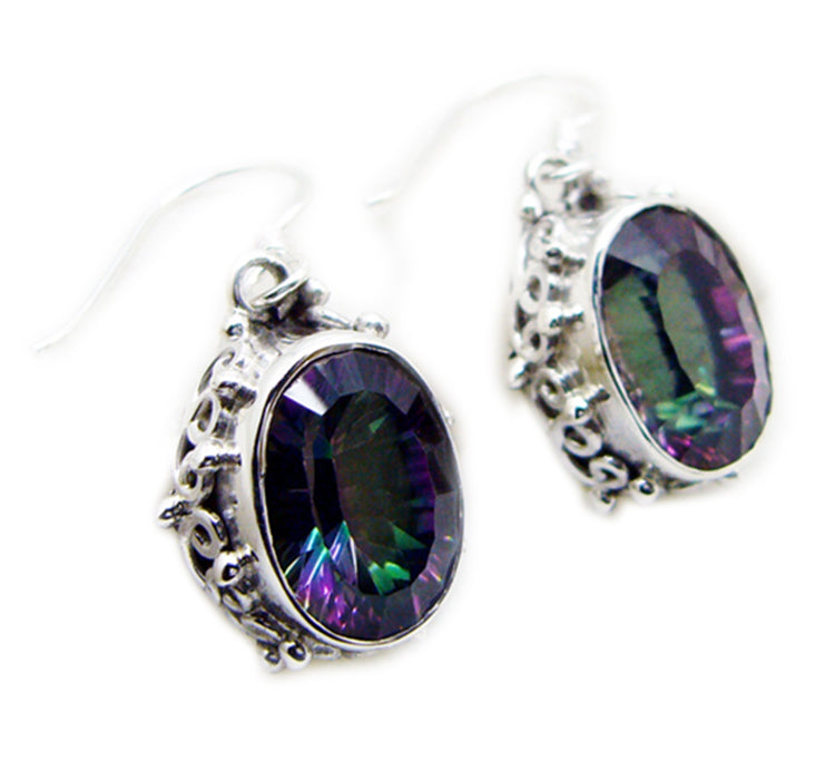 Riyo Genuine Gems oval Faceted Multi Mystic Quartz Silver Earring gift for labour day