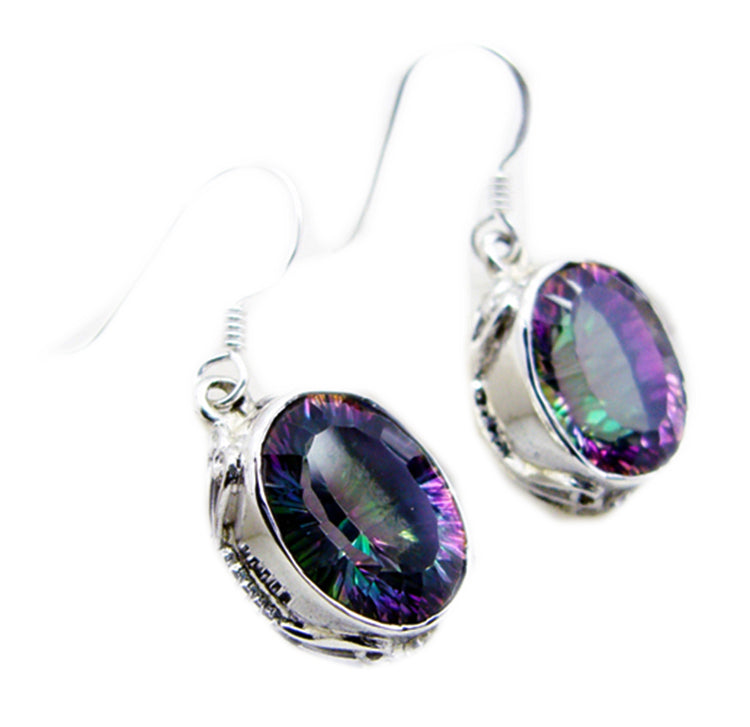 Riyo Genuine Gems oval Faceted Multi Mystic Quartz Silver Earring gift for teacher's day