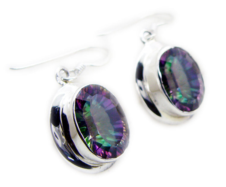Riyo Genuine Gems oval Faceted Multi Mystic Quartz Silver Earrings gift for halloween