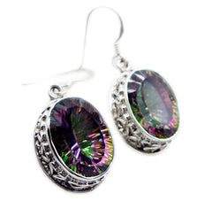 Riyo Genuine Gems oval Faceted Multi Mystic Quartz Silver Earrings gift for mother's day