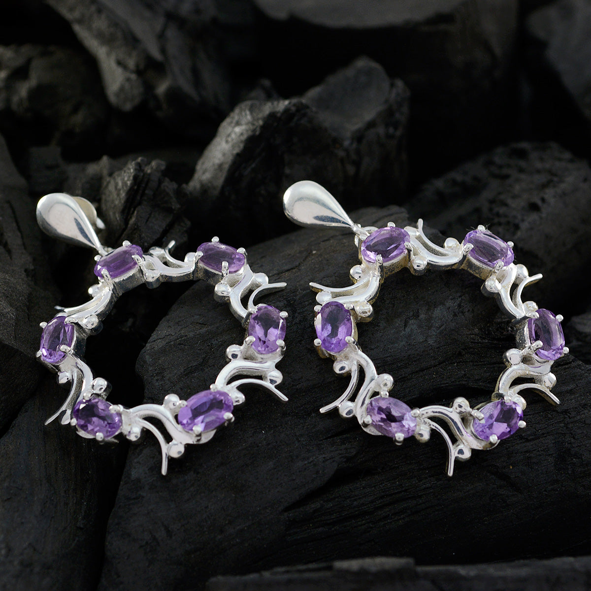 Riyo Genuine Gems oval Faceted Purple Amethyst Silver Earring anniversary day gift